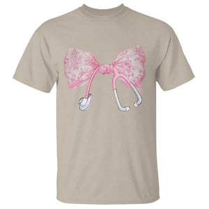 Pink Coquette Nurse T Shirt Toile de Jouy Stethoscope Bow TS10 Sand Print Your Wear