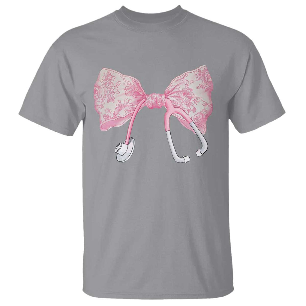 Pink Coquette Nurse T Shirt Toile de Jouy Stethoscope Bow TS10 Sport Gray Print Your Wear