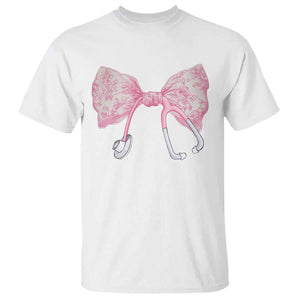 Pink Coquette Nurse T Shirt Toile de Jouy Stethoscope Bow TS10 White Print Your Wear