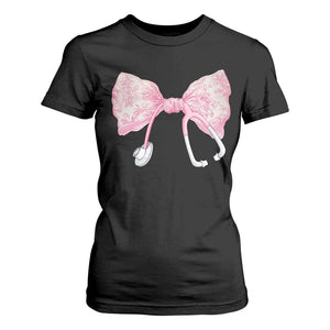 Pink Coquette Nurse T Shirt For Women Toile de Jouy Stethoscope Bow TS10 Black Print Your Wear