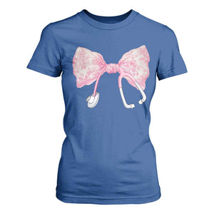 Pink Coquette Nurse T Shirt For Women Toile de Jouy Stethoscope Bow TS10 Royal Blue Print Your Wear
