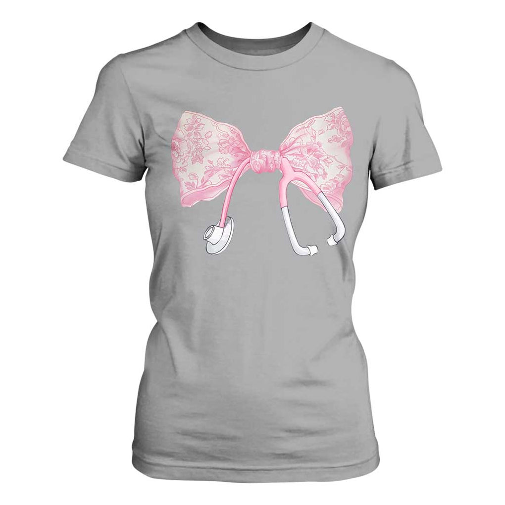 Pink Coquette Nurse T Shirt For Women Toile de Jouy Stethoscope Bow TS10 Sport Gray Print Your Wear