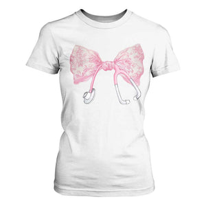 Pink Coquette Nurse T Shirt For Women Toile de Jouy Stethoscope Bow TS10 White Print Your Wear