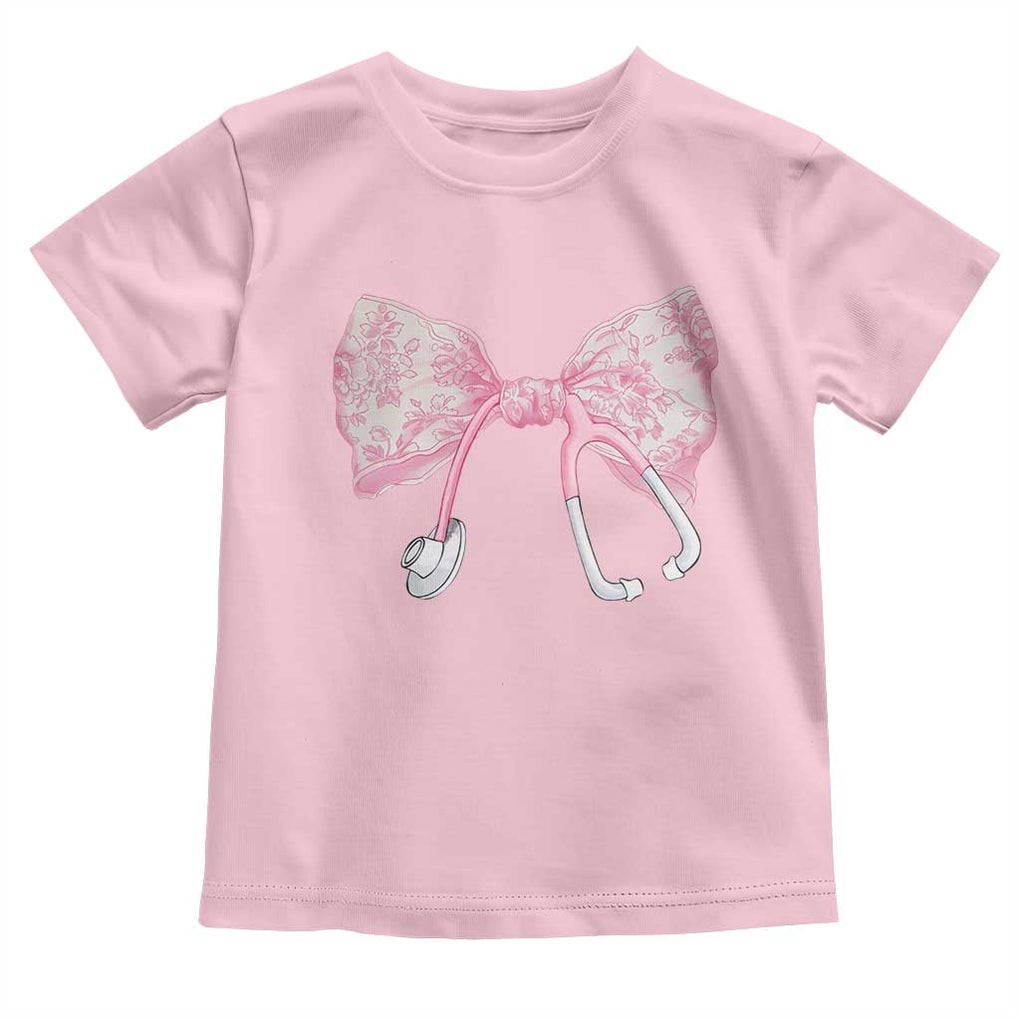 Pink Coquette Nurse Toddler T Shirt Toile de Jouy Stethoscope Bow TS10 Light Pink Print Your Wear
