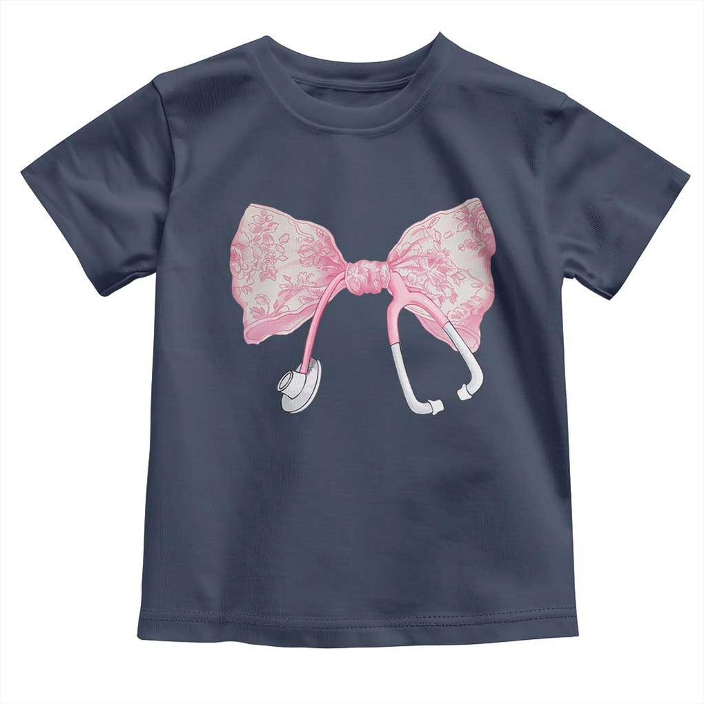 Pink Coquette Nurse Toddler T Shirt Toile de Jouy Stethoscope Bow TS10 Navy Print Your Wear