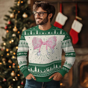 Pink Coquette Nurse Ugly Christmas Sweater Toile de Jouy Stethoscope Bow TS10 Green Print Your Wear