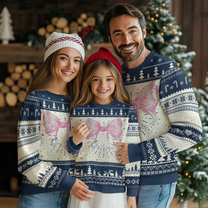 Pink Coquette Nurse Ugly Christmas Sweater Toile de Jouy Stethoscope Bow TS10 Navy Print Your Wear