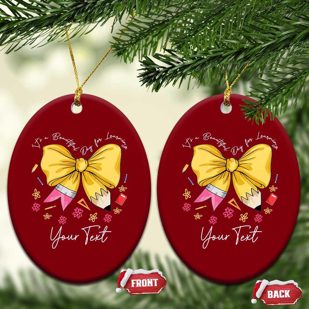 Personalized Teacher Coquette Bow Ceramic Ornament Custom Name Cute Teacher Appreciation Gift TS10 Print Your Wear