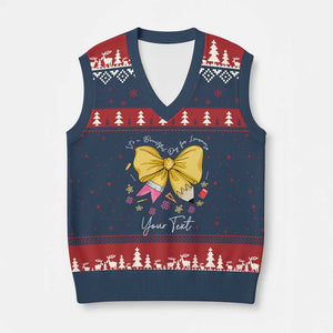 Personalized Teacher Coquette Bow V-Neck Knit Sweater Vest Custom Name Cute Teacher Appreciation Gift TS10 Navy Red Print Your Wear