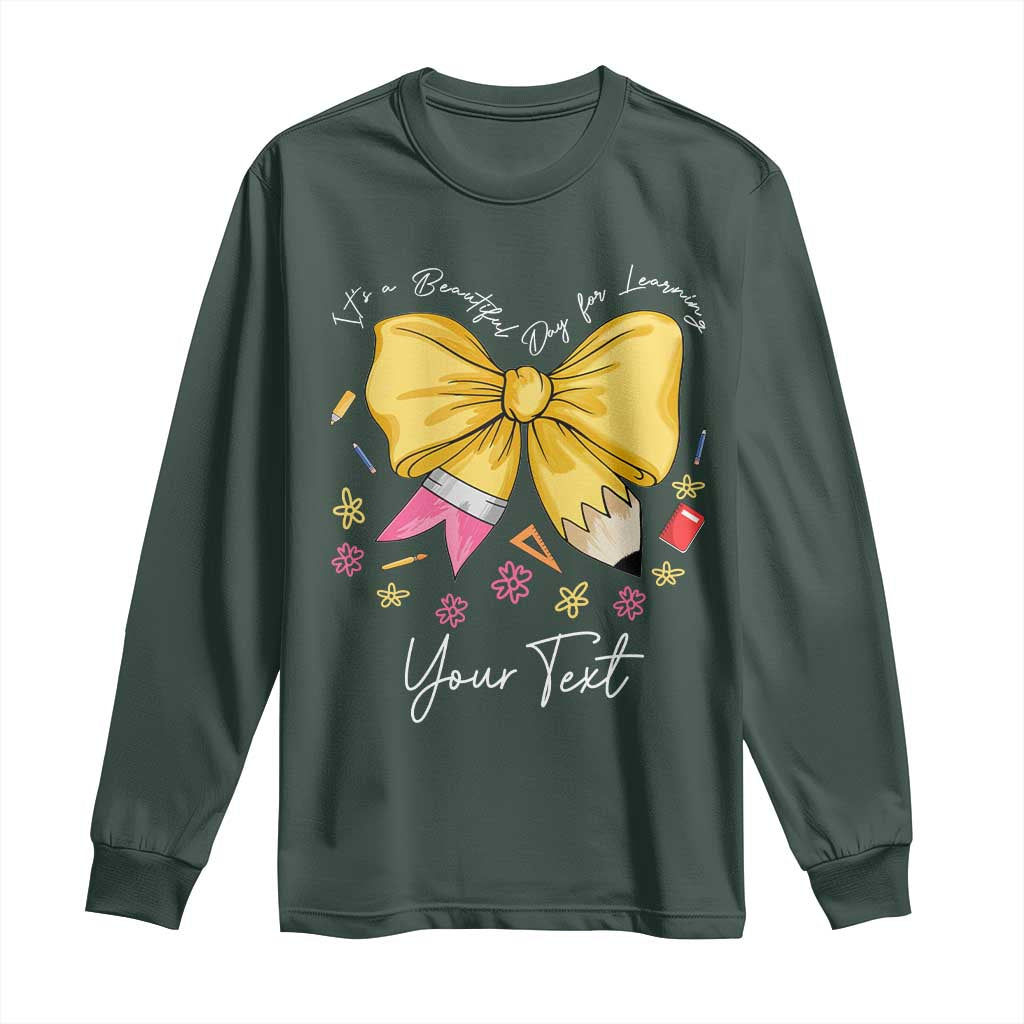 Personalized Teacher Coquette Bow Long Sleeve Shirt Custom Name Cute Teacher Appreciation Gift TS10 Dark Forest Green Print Your Wear