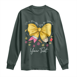 Personalized Teacher Coquette Bow Long Sleeve Shirt Custom Name Cute Teacher Appreciation Gift TS10 Dark Forest Green Print Your Wear