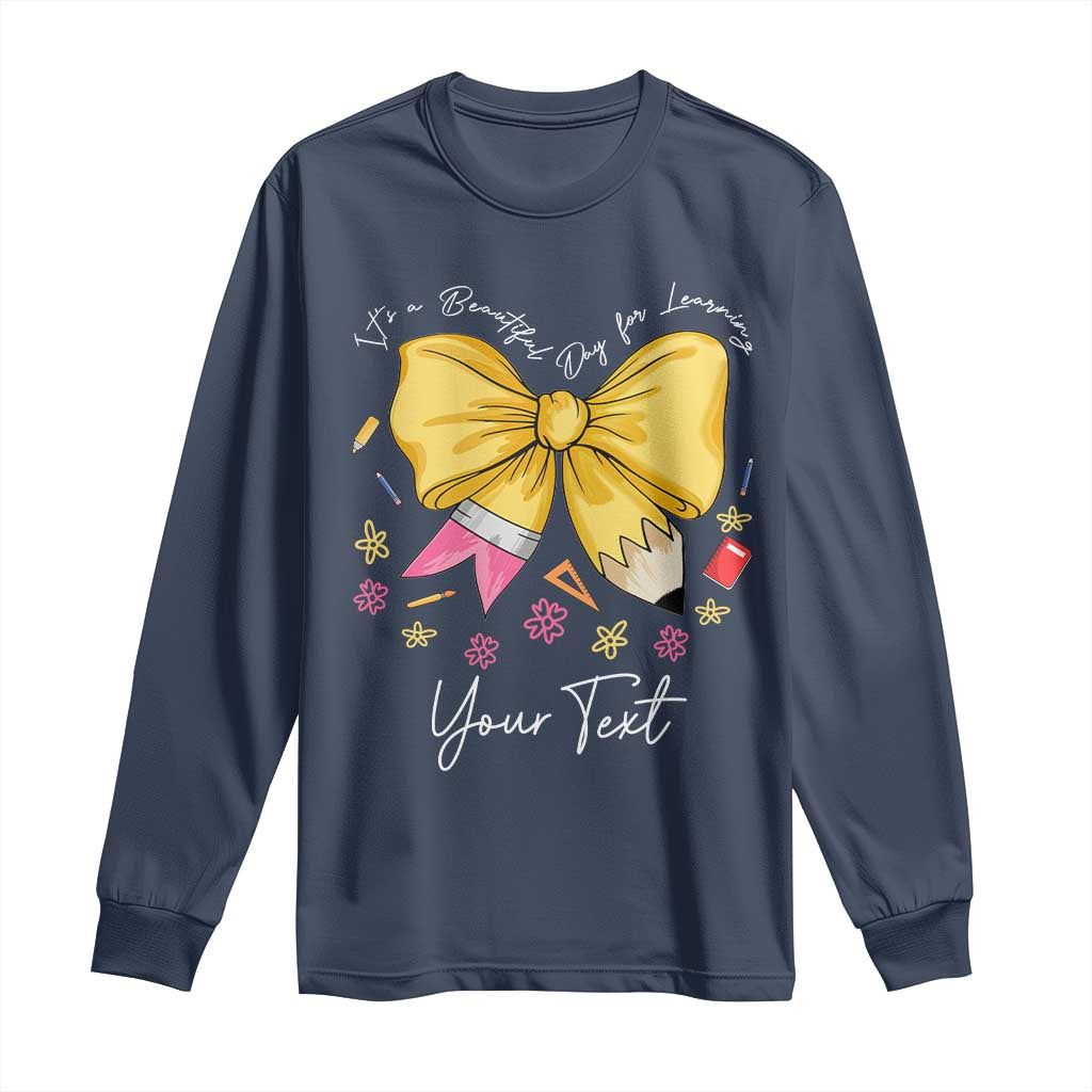 Personalized Teacher Coquette Bow Long Sleeve Shirt Custom Name Cute Teacher Appreciation Gift TS10 Navy Print Your Wear