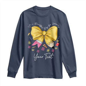 Personalized Teacher Coquette Bow Long Sleeve Shirt Custom Name Cute Teacher Appreciation Gift TS10 Navy Print Your Wear