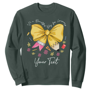 Personalized Teacher Coquette Bow Sweatshirt Custom Name Cute Teacher Appreciation Gift TS10 Dark Forest Green Print Your Wear