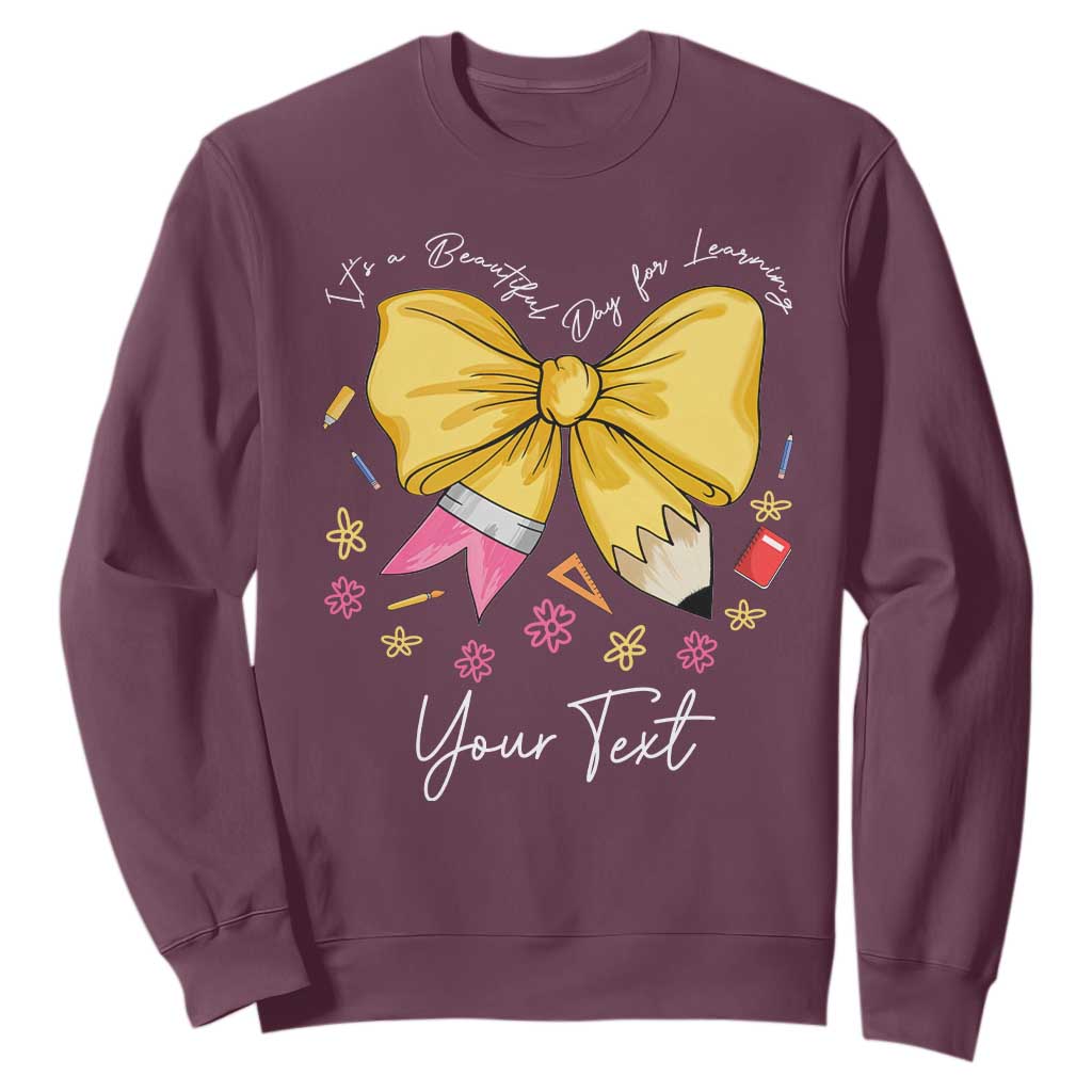 Personalized Teacher Coquette Bow Sweatshirt Custom Name Cute Teacher Appreciation Gift TS10 Maroon Print Your Wear