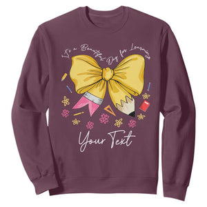 Personalized Teacher Coquette Bow Sweatshirt Custom Name Cute Teacher Appreciation Gift TS10 Maroon Print Your Wear