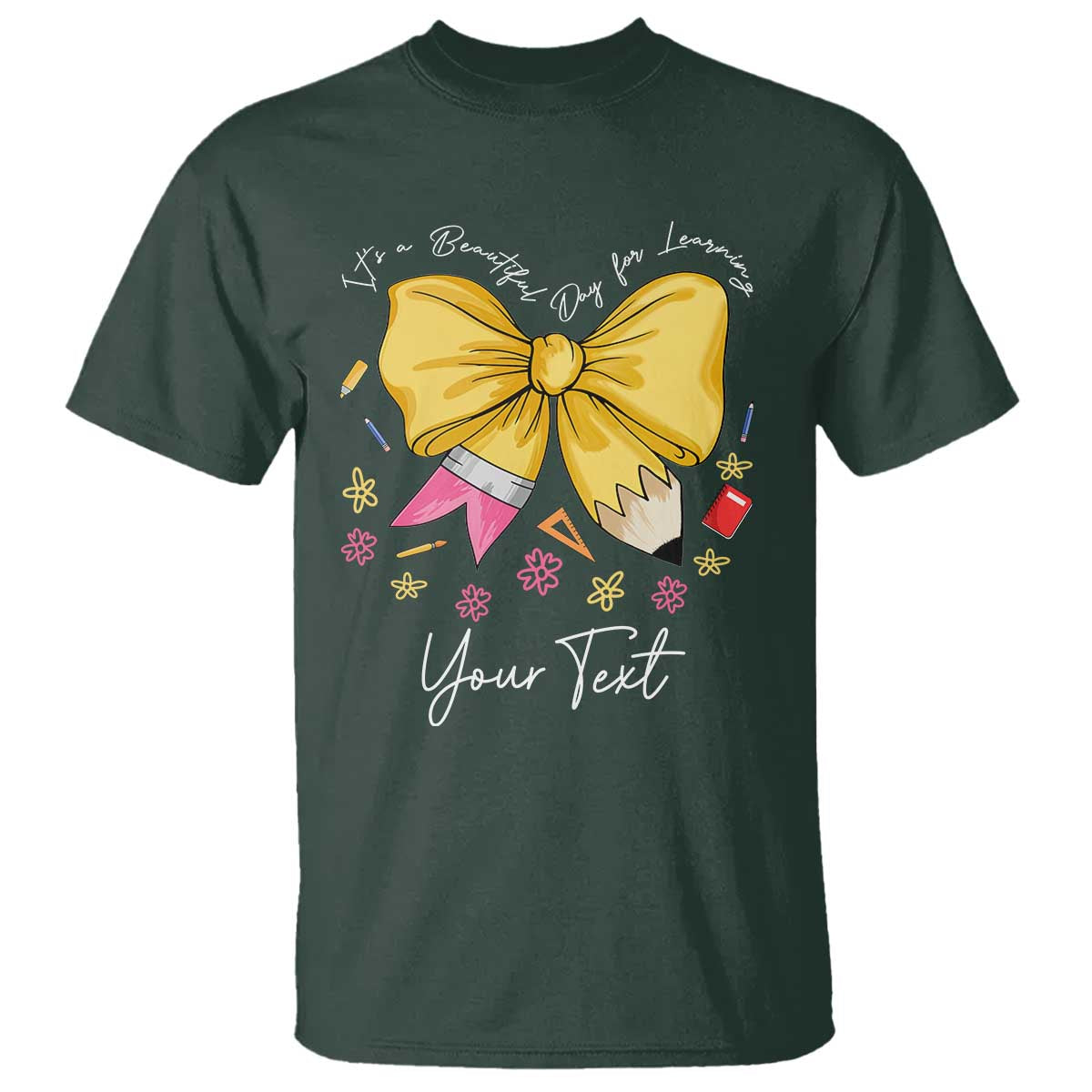 Personalized Teacher Coquette Bow T Shirt Custom Name Cute Teacher Appreciation Gift TS10 Dark Forest Green Print Your Wear