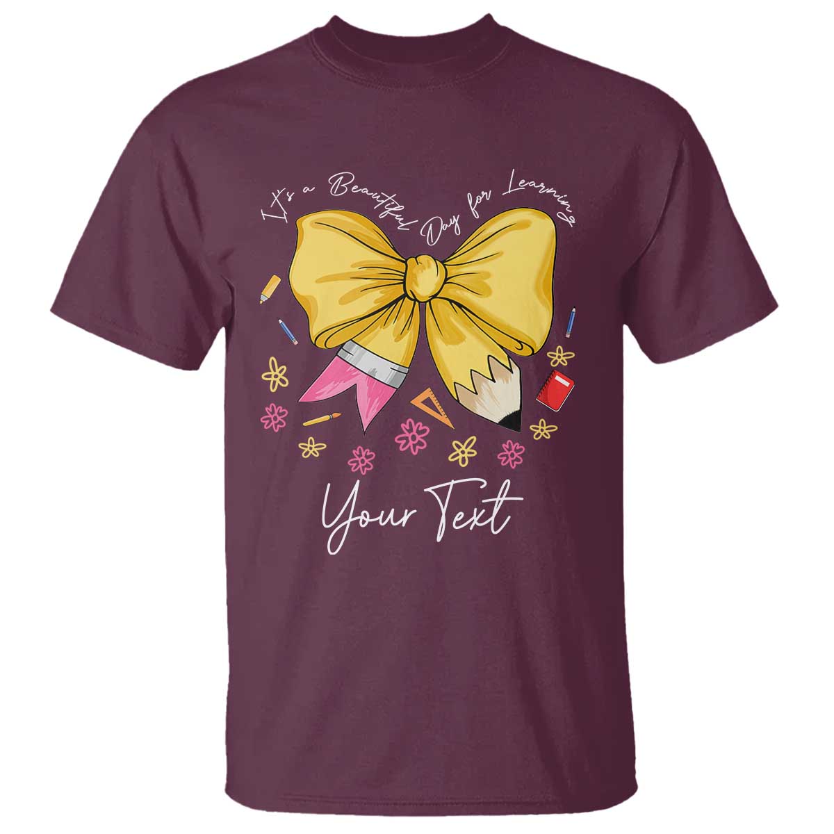 Personalized Teacher Coquette Bow T Shirt Custom Name Cute Teacher Appreciation Gift TS10 Maroon Print Your Wear