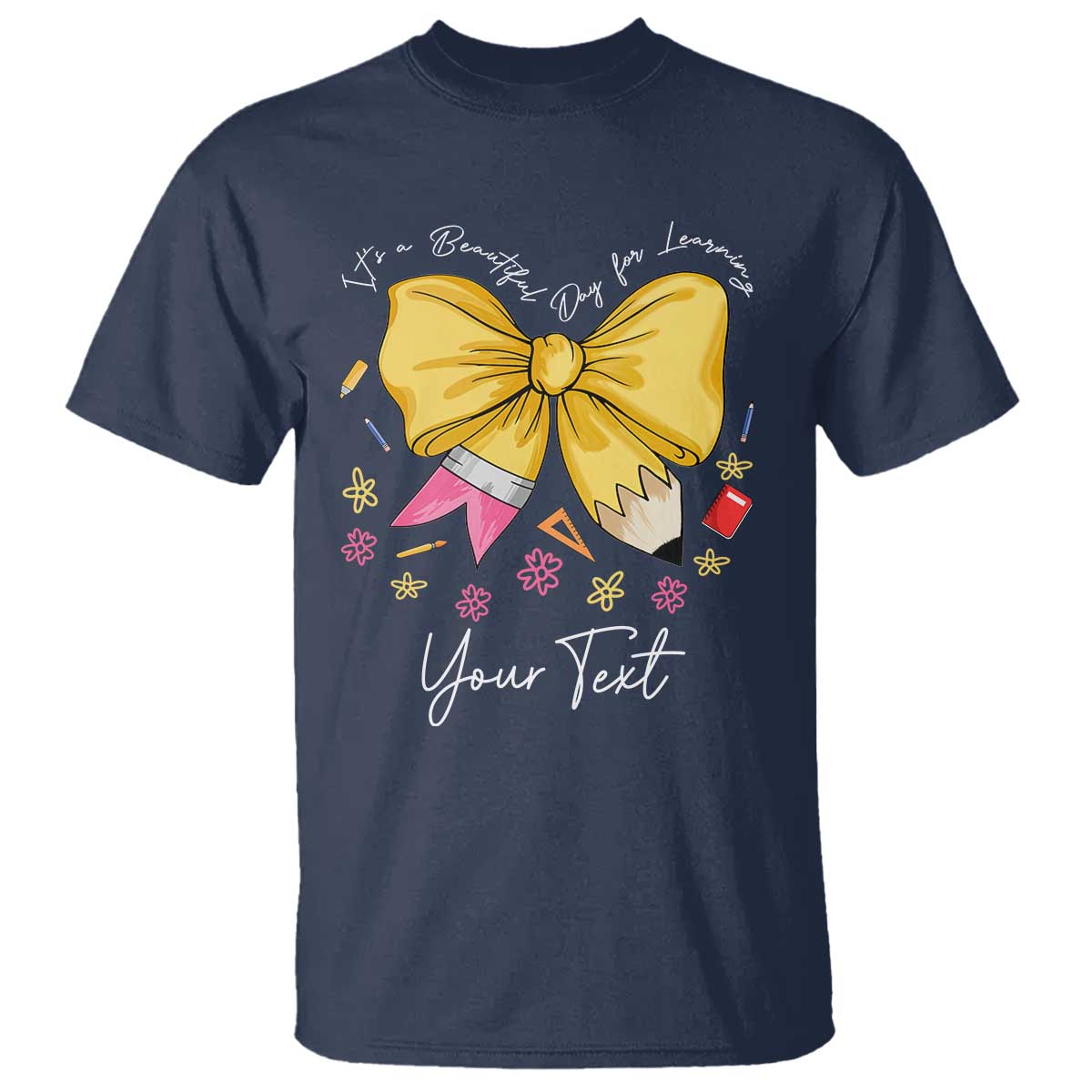 Personalized Teacher Coquette Bow T Shirt Custom Name Cute Teacher Appreciation Gift TS10 Navy Print Your Wear