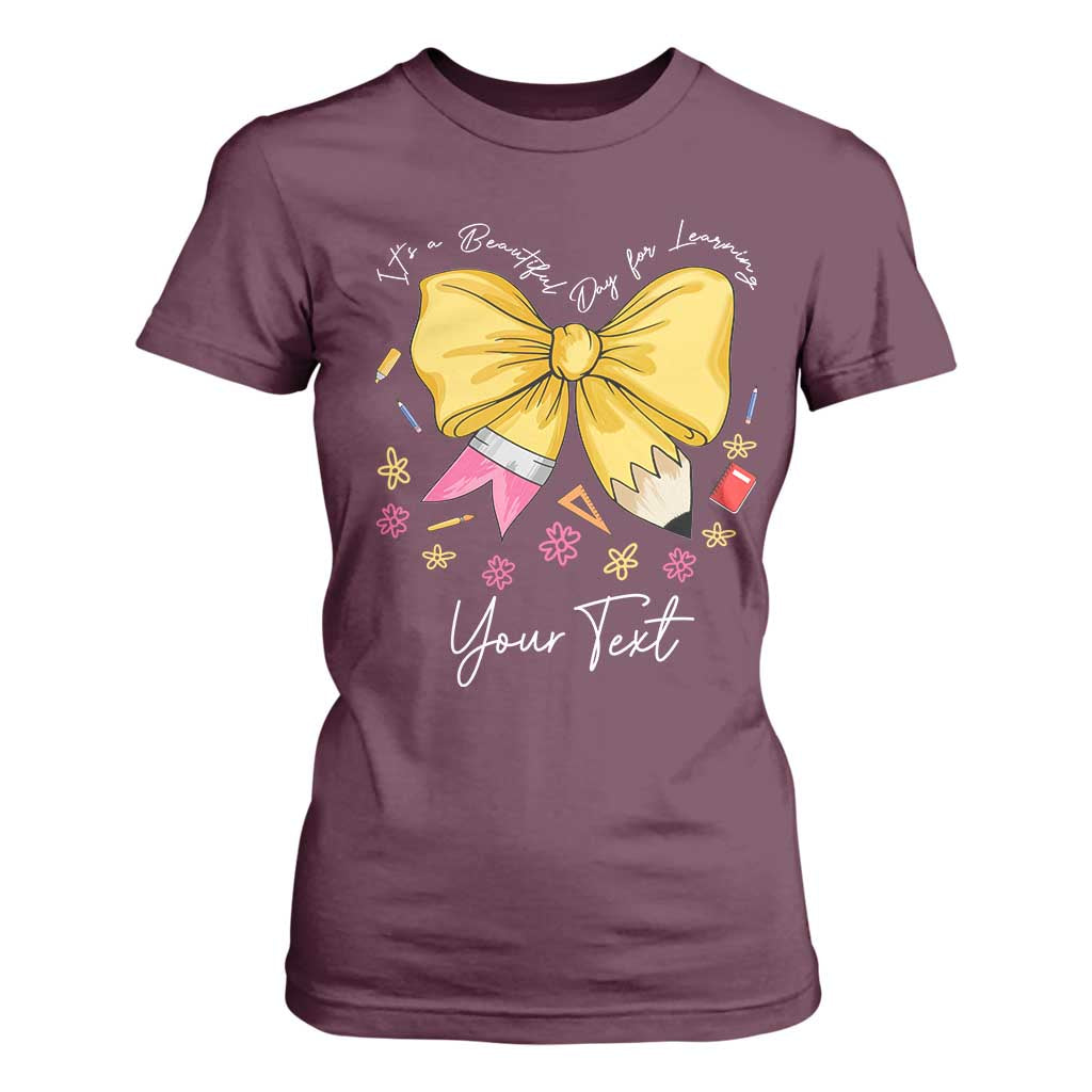 Personalized Teacher Coquette Bow T Shirt For Women Custom Name Cute Teacher Appreciation Gift TS10 Maroon Print Your Wear