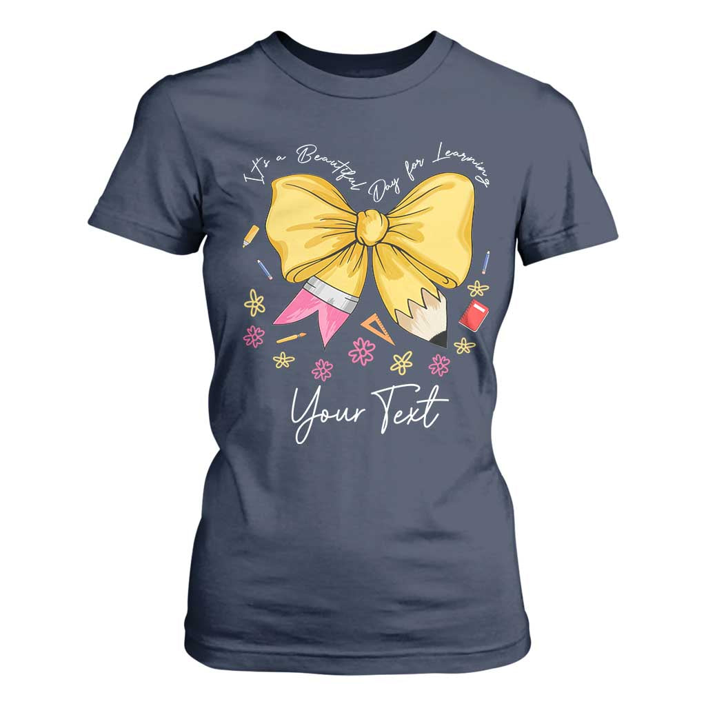 Personalized Teacher Coquette Bow T Shirt For Women Custom Name Cute Teacher Appreciation Gift TS10 Navy Print Your Wear