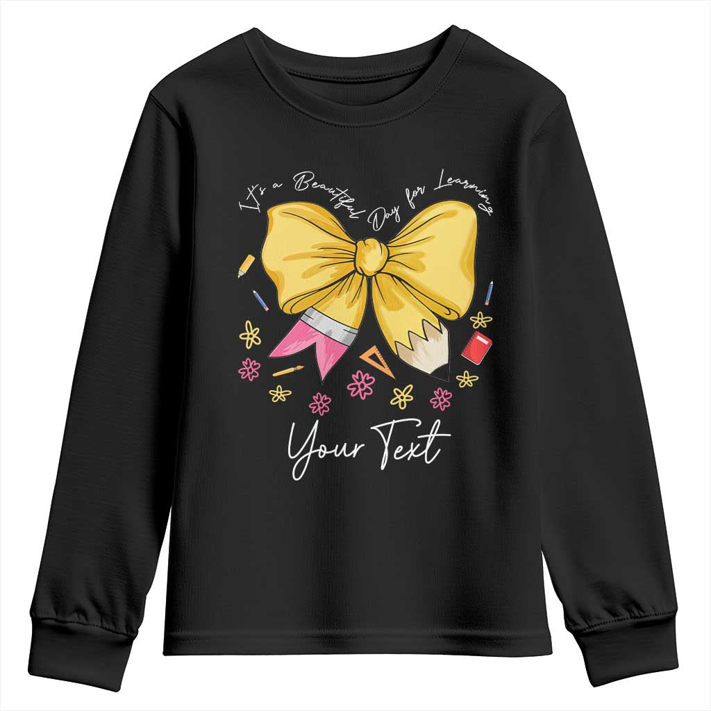 Personalized Teacher Coquette Bow Youth Sweatshirt Custom Name Cute Teacher Appreciation Gift TS10 Black Print Your Wear