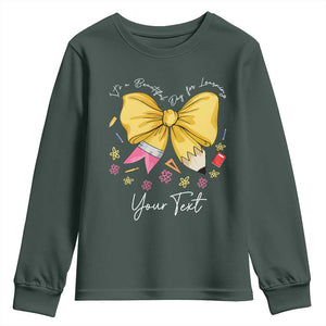 Personalized Teacher Coquette Bow Youth Sweatshirt Custom Name Cute Teacher Appreciation Gift TS10 Dark Forest Green Print Your Wear