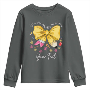 Personalized Teacher Coquette Bow Youth Sweatshirt Custom Name Cute Teacher Appreciation Gift TS10 Dark Heather Print Your Wear