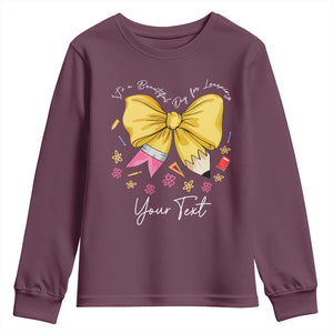 Personalized Teacher Coquette Bow Youth Sweatshirt Custom Name Cute Teacher Appreciation Gift TS10 Maroon Print Your Wear