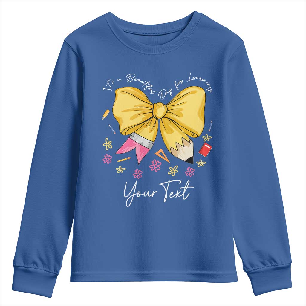 Personalized Teacher Coquette Bow Youth Sweatshirt Custom Name Cute Teacher Appreciation Gift TS10 Royal Blue Print Your Wear