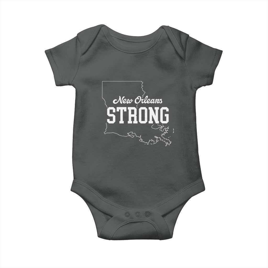 Nola Strong Baby Onesie Support Louisiana 2025 New Orleans Map TS10 Dark Heather Print Your Wear