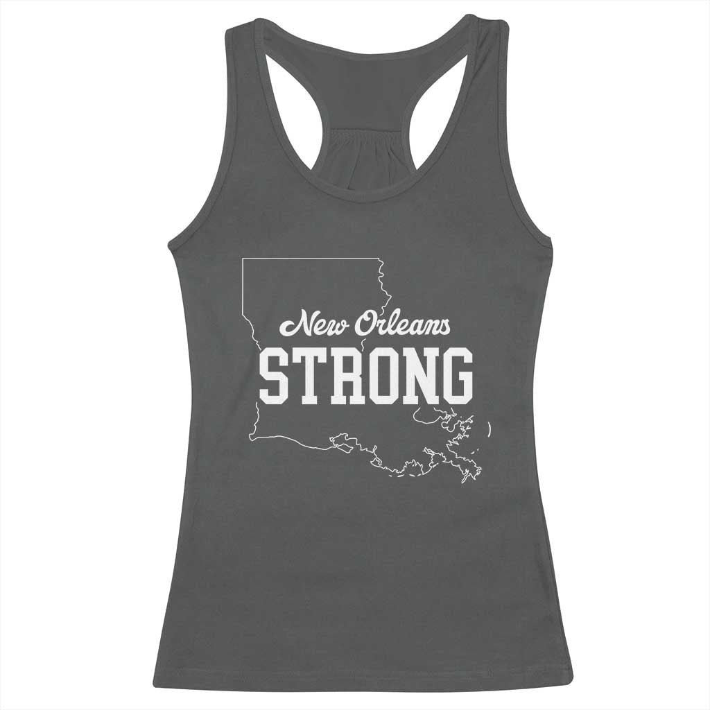 Nola Strong Racerback Tank Top Support Louisiana 2025 New Orleans Map TS10 Dark Heather Print Your Wear