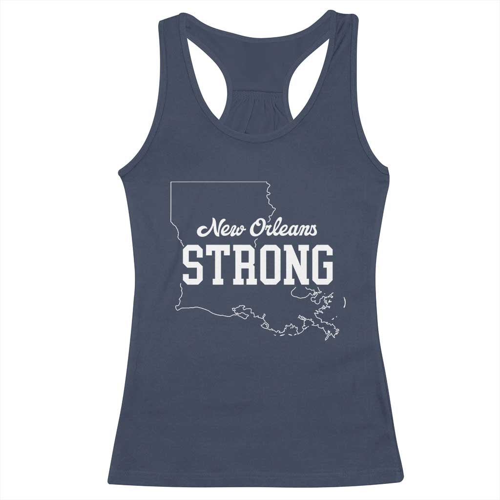 Nola Strong Racerback Tank Top Support Louisiana 2025 New Orleans Map TS10 Navy Print Your Wear