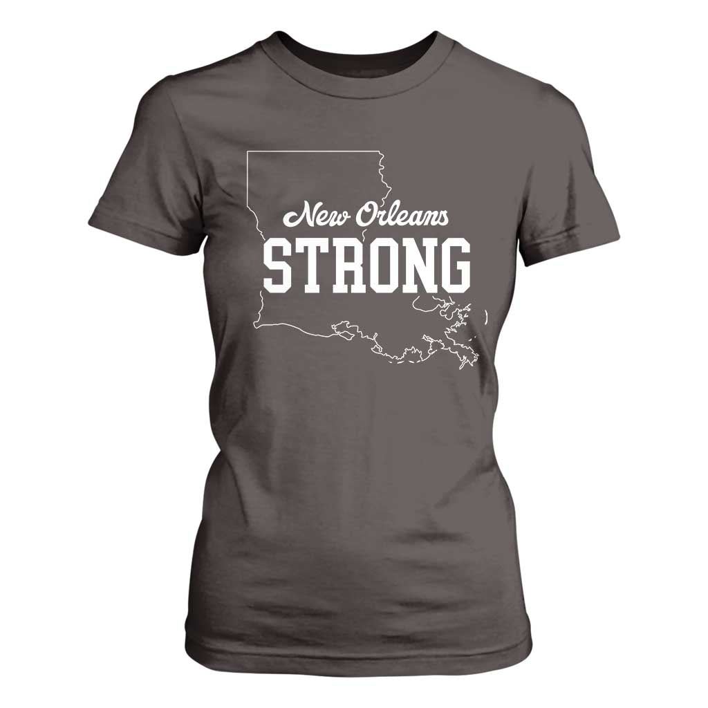 Nola Strong T Shirt For Women Support Louisiana 2025 New Orleans Map TS10 Dark Chocolate Print Your Wear