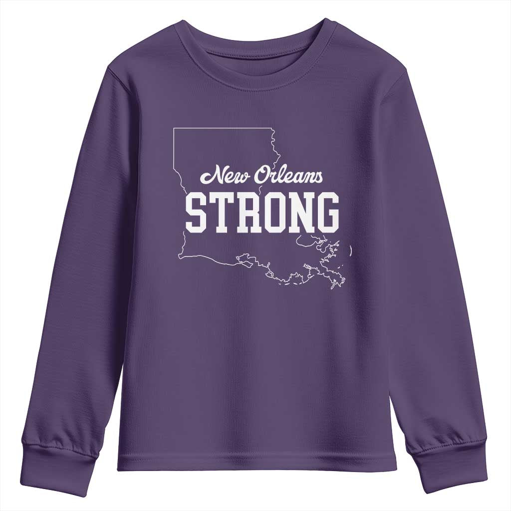 Nola Strong Youth Sweatshirt Support Louisiana 2025 New Orleans Map TS10 Purple Print Your Wear