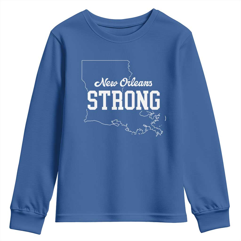 Nola Strong Youth Sweatshirt Support Louisiana 2025 New Orleans Map TS10 Royal Blue Print Your Wear