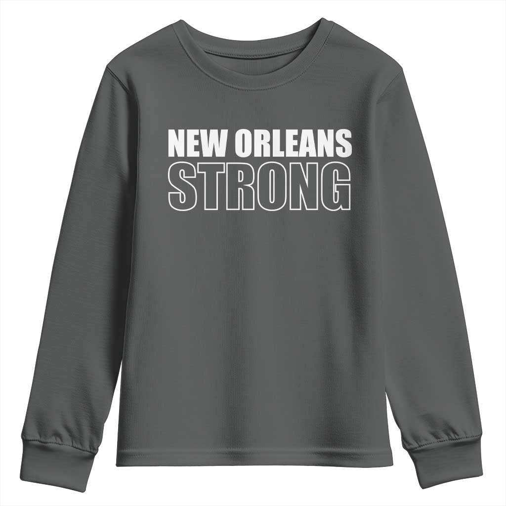 Nola Strong Youth Sweatshirt Volunteer Support New Orleans Louisiana 2025 TS10 Dark Heather Print Your Wear