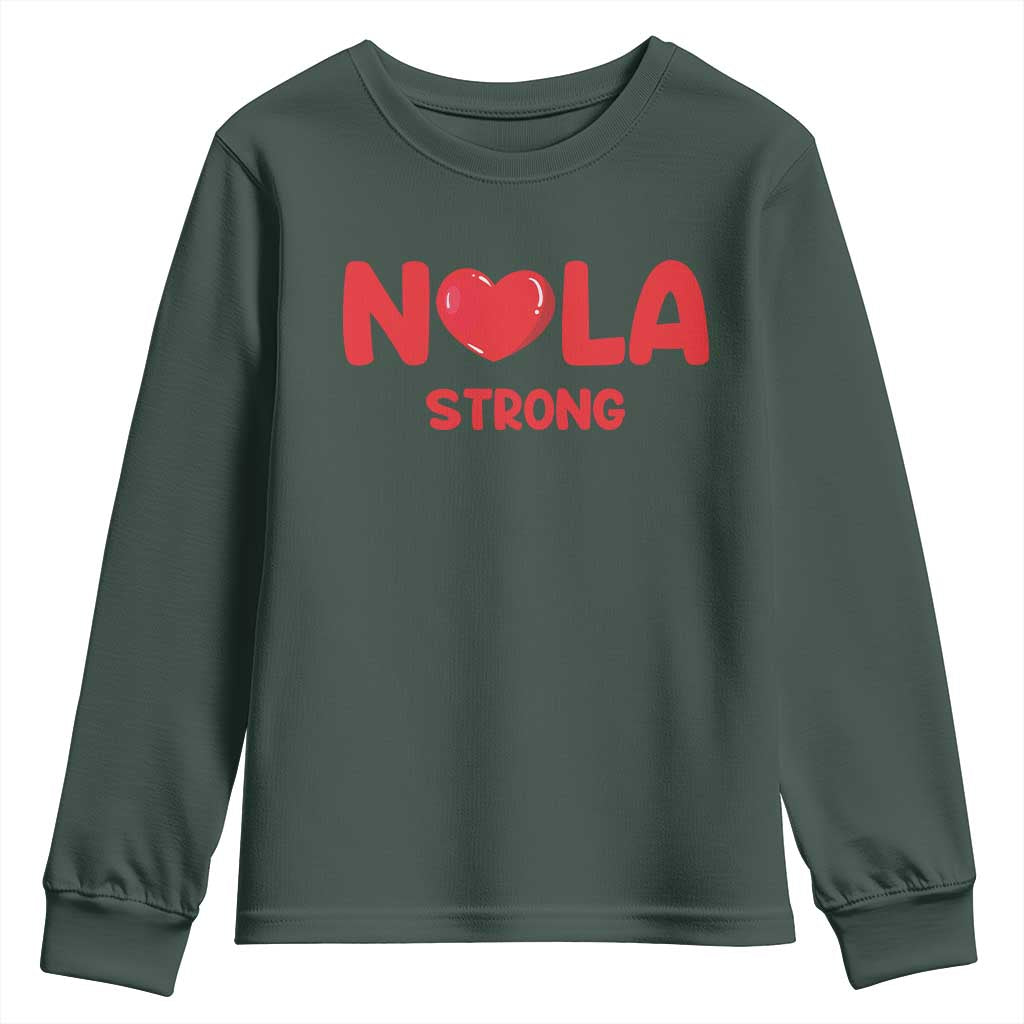 Nola Strong New Orleans Support Youth Sweatshirt TS10 Dark Forest Green Print Your Wear