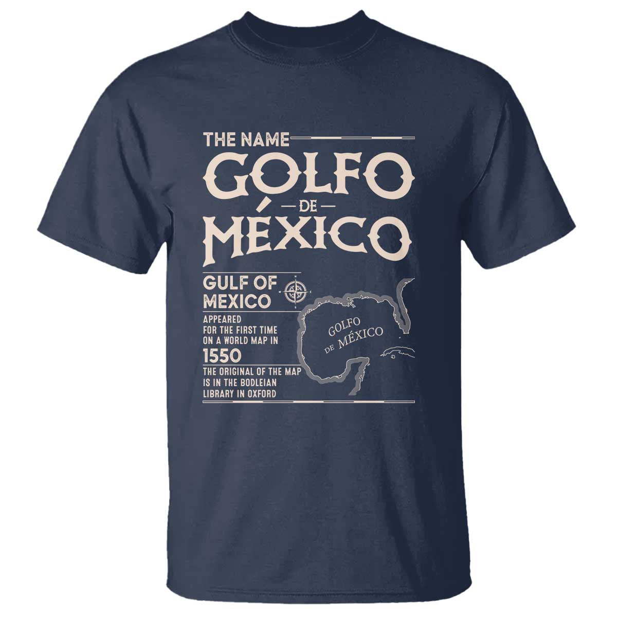 Gulf Of Mexico T Shirt 1672 Historic Map Coast Mexico Lover TS10 Navy Print Your Wear