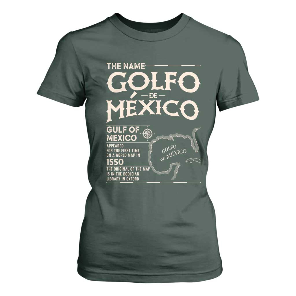 Gulf Of Mexico T Shirt For Women 1672 Historic Map Coast Mexico Lover TS10 Dark Forest Green Print Your Wear