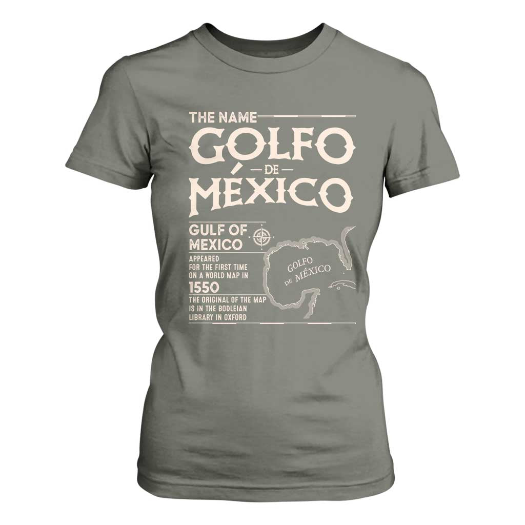 Gulf Of Mexico T Shirt For Women 1672 Historic Map Coast Mexico Lover TS10 Military Green Print Your Wear