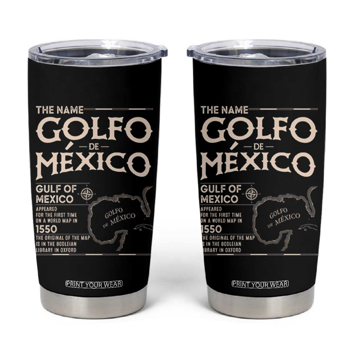 Gulf Of Mexico Tumbler Cup 1672 Historic Map Coast Mexico Lover TS10 Black Print Your Wear