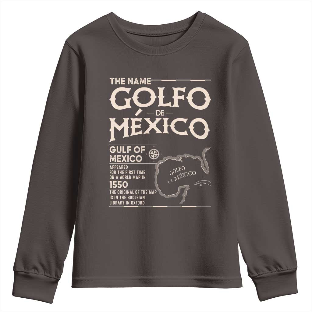 Gulf Of Mexico Youth Sweatshirt 1672 Historic Map Coast Mexico Lover TS10 Dark Chocolate Print Your Wear