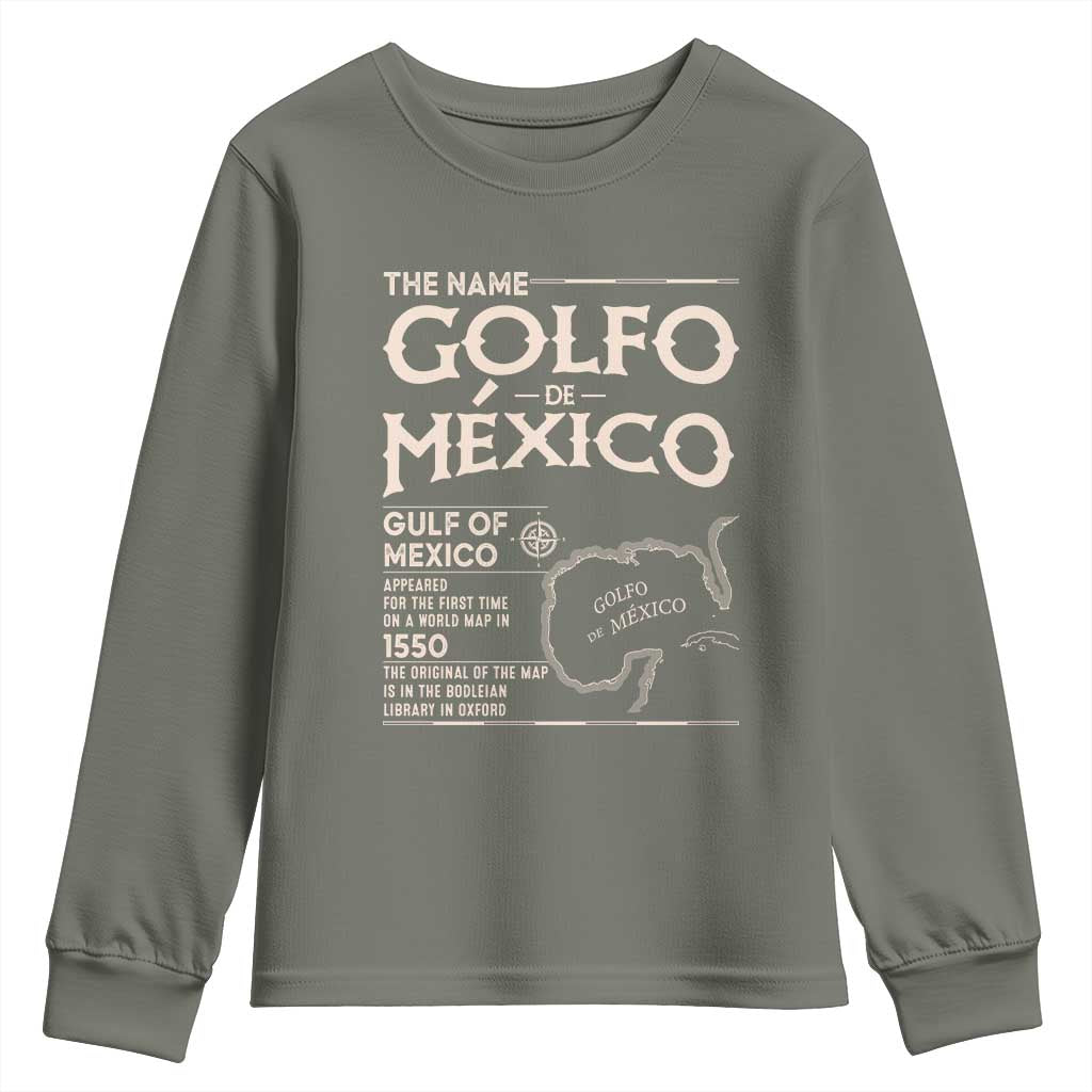 Gulf Of Mexico Youth Sweatshirt 1672 Historic Map Coast Mexico Lover TS10 Military Green Print Your Wear