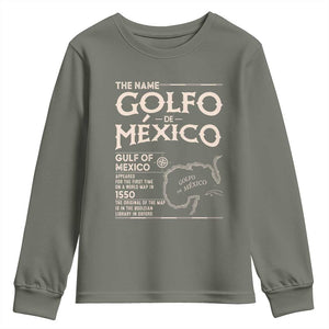 Gulf Of Mexico Youth Sweatshirt 1672 Historic Map Coast Mexico Lover TS10 Military Green Print Your Wear