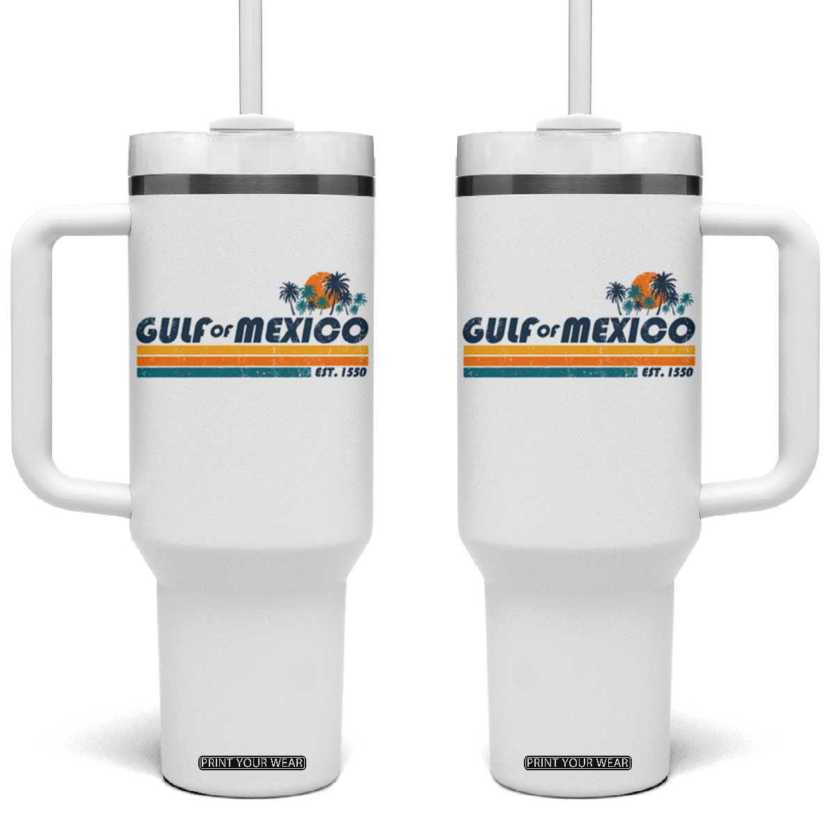 Gulf Of Mexico Tumbler With Handle Texas Alabama Mississippi Florida Beach Gulf Coast Mexico Lover TS10 One Size: 40 oz White Print Your Wear