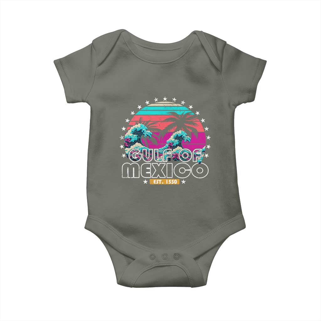 Gulf Of Mexico Baby Onesie Est. 1550 Retro Summer Vibes TS10 Military Green Print Your Wear