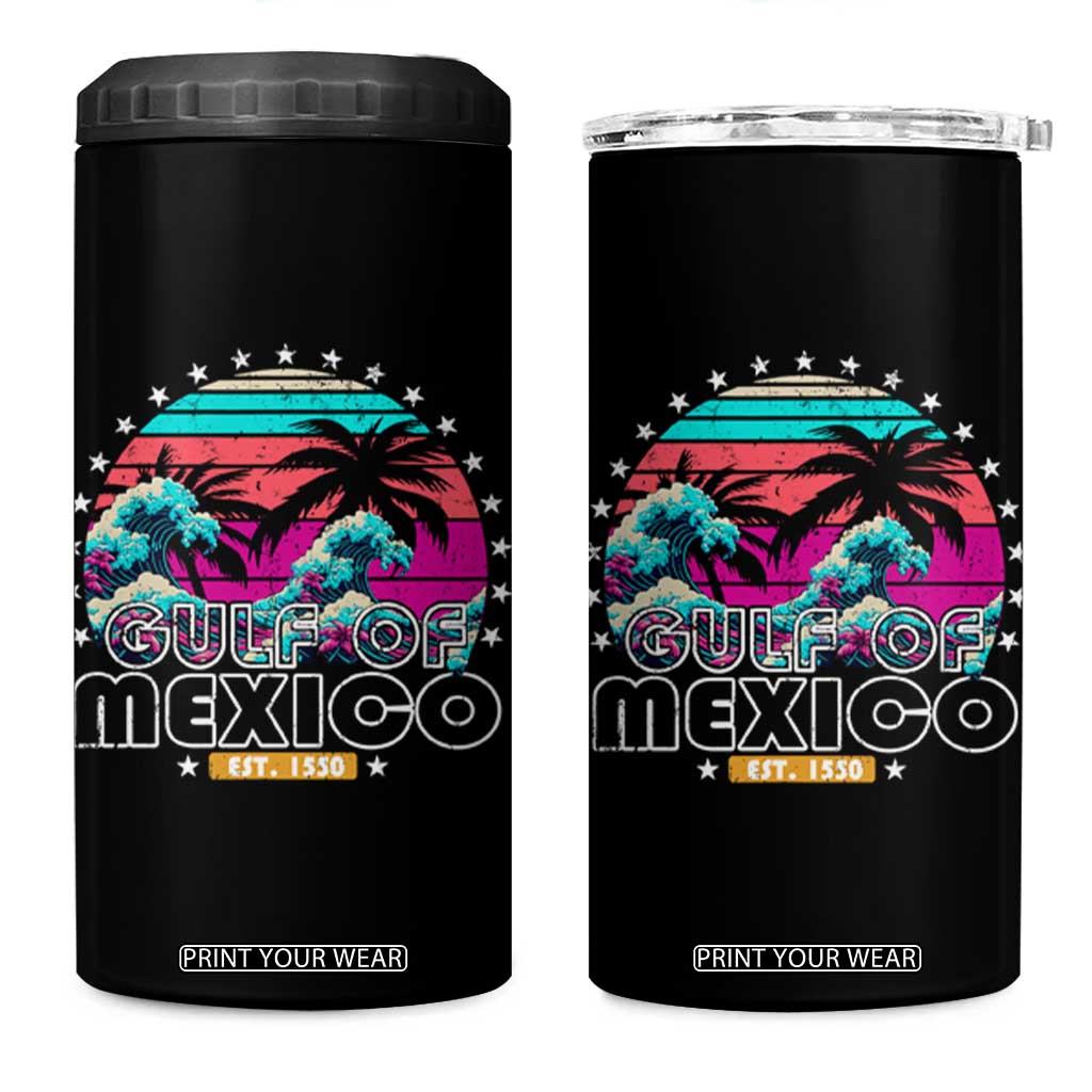 Gulf Of Mexico 4 in 1 Can Cooler Tumbler Est. 1550 Retro Summer Vibes TS10 One Size: 16 oz Black Print Your Wear