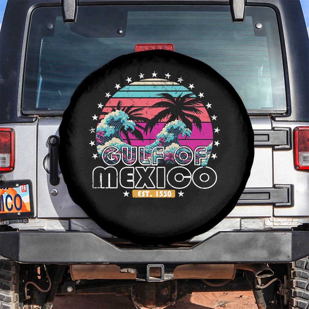 Gulf Of Mexico Spare Tire Cover Est. 1550 Retro Summer Vibes TS10 No hole Black Print Your Wear