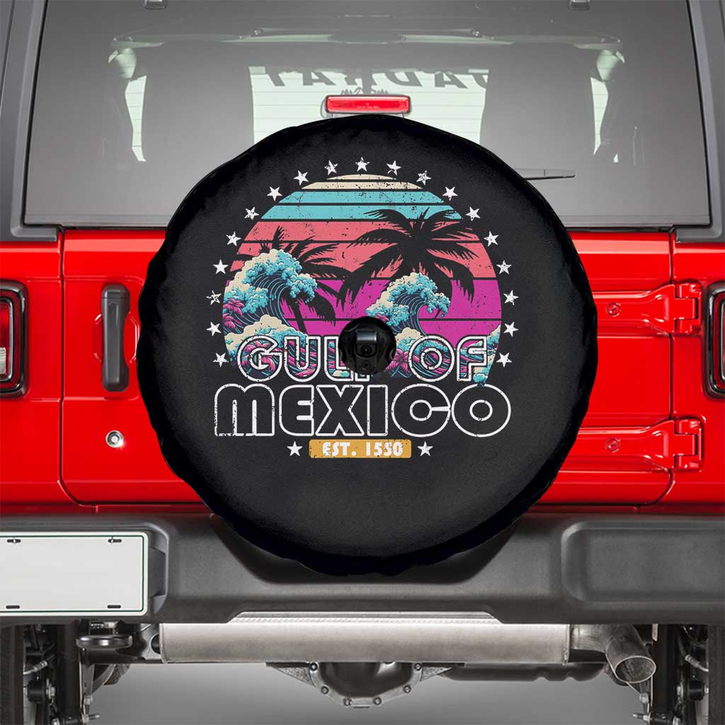 Gulf Of Mexico Spare Tire Cover Est. 1550 Retro Summer Vibes TS10 Black Print Your Wear